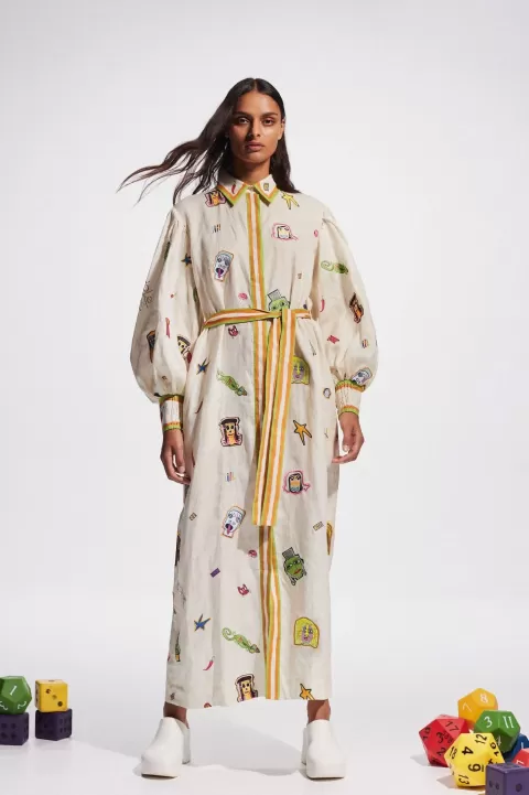 ALEMAIS Checkers Embroidered Shirtdress