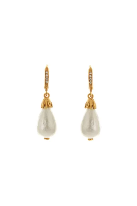 OSCAR DE LA RENTA Classic Pearl Pave Small Drop Earrings