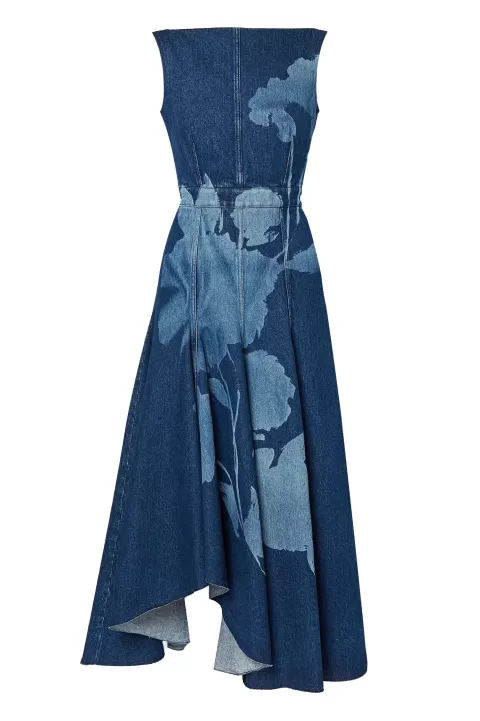 ERDEM Denim Fit And Flare Midi Dress