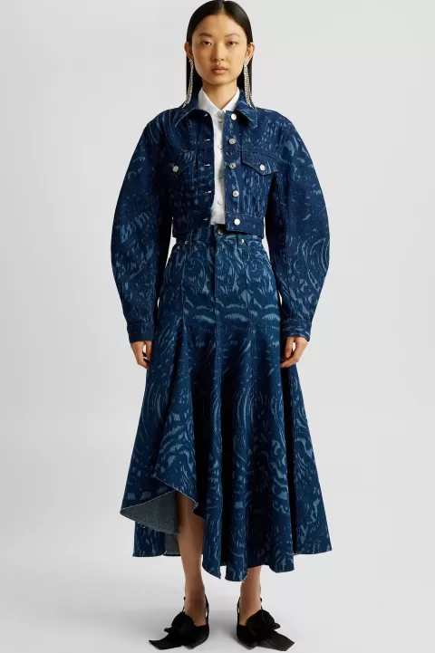 ERDEM Denim Fit And Flare Midi Skirt