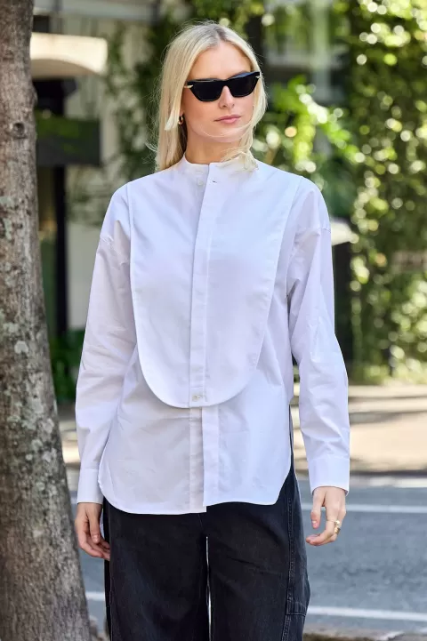 TIBI Eco Poplin Tuxedo Shirt With Bib Flap