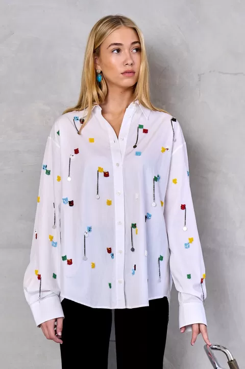 MSGM Embroidered Beads Shirt