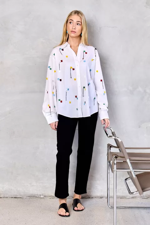 MSGM Embroidered Beads Shirt