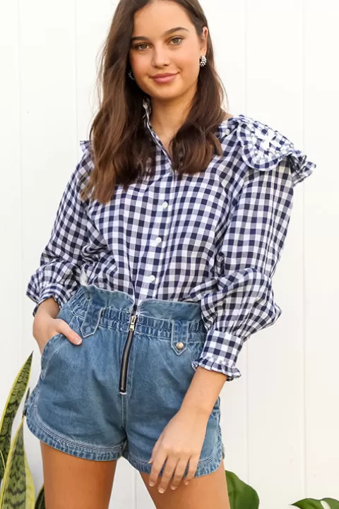 SEA Gina Gingham L/Slv Blouse - FINAL SALE