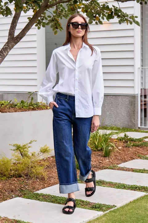 TIBI Gossamer Stripe Bishop Sleeve Shirt