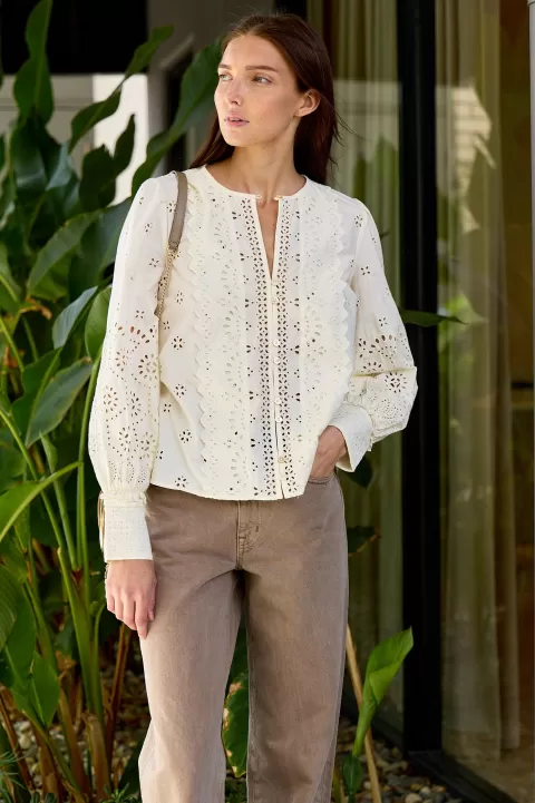 SEA Lainey Embroidery L/SLV Button Down Top