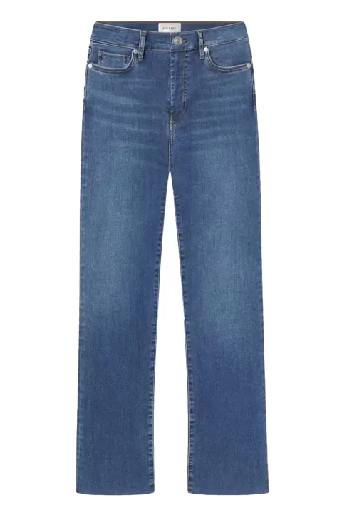 FRAME Le High Straight Long Raw Fray Jean