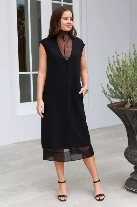 TIBI Melee Crepe V-Neck Dress