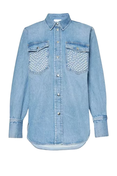 FRAME Oversized Pearl Studded Shirt