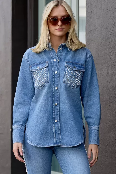 FRAME Oversized Pearl Studded Shirt