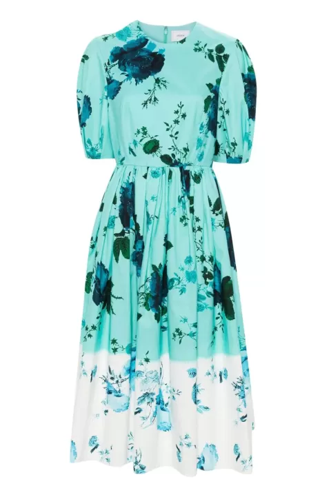 ERDEM Puff Sleeve Floral Midi Dress