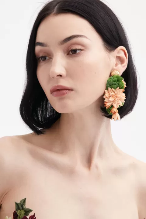 OSCAR DE LA RENTA Raffia Floral Cascading Earring