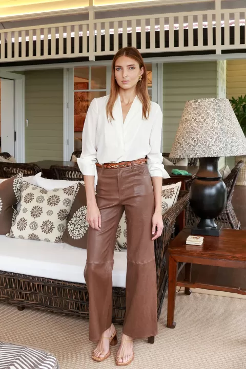 FRAME Slim Palazzo Leather Pant